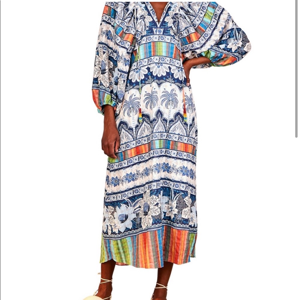 🎄 FARM Rio Blue Palms midi Dress - Picture 6 of 10